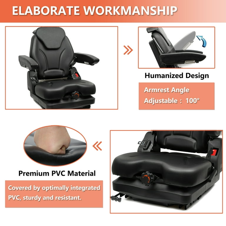 VEVOR Foldable Heavy Duty Suspension Seat with Adjustable Backrest Headrest Armrest Forklift Seat with Slide Rails