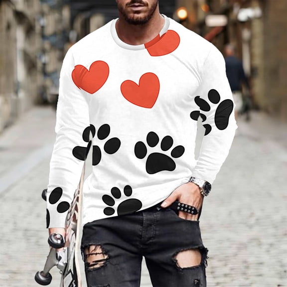 Donemore Men's Claw Print Long Sleeve Round Neck Pullover T-Shirt Casual Comfort Fit Soft Stretchy Fabric