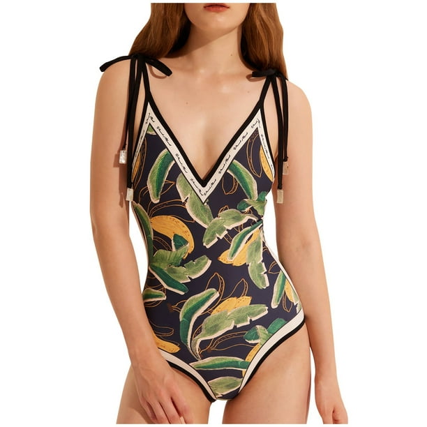 UHUYA Womens V Neck One Piece Swimsuit Slimming Swimwear Printed Bathing  Suit Green XL
