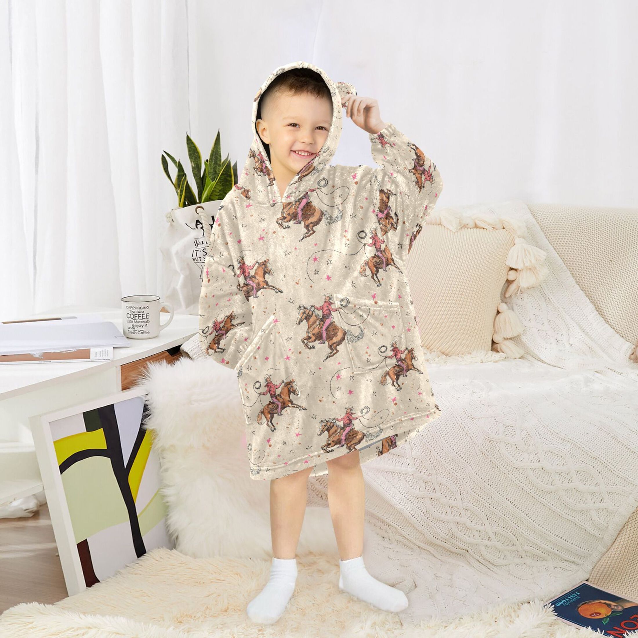 joogoo Blanket Hoodie for Cowboys Riding Oversize Sweatshirt 3-14 YR L