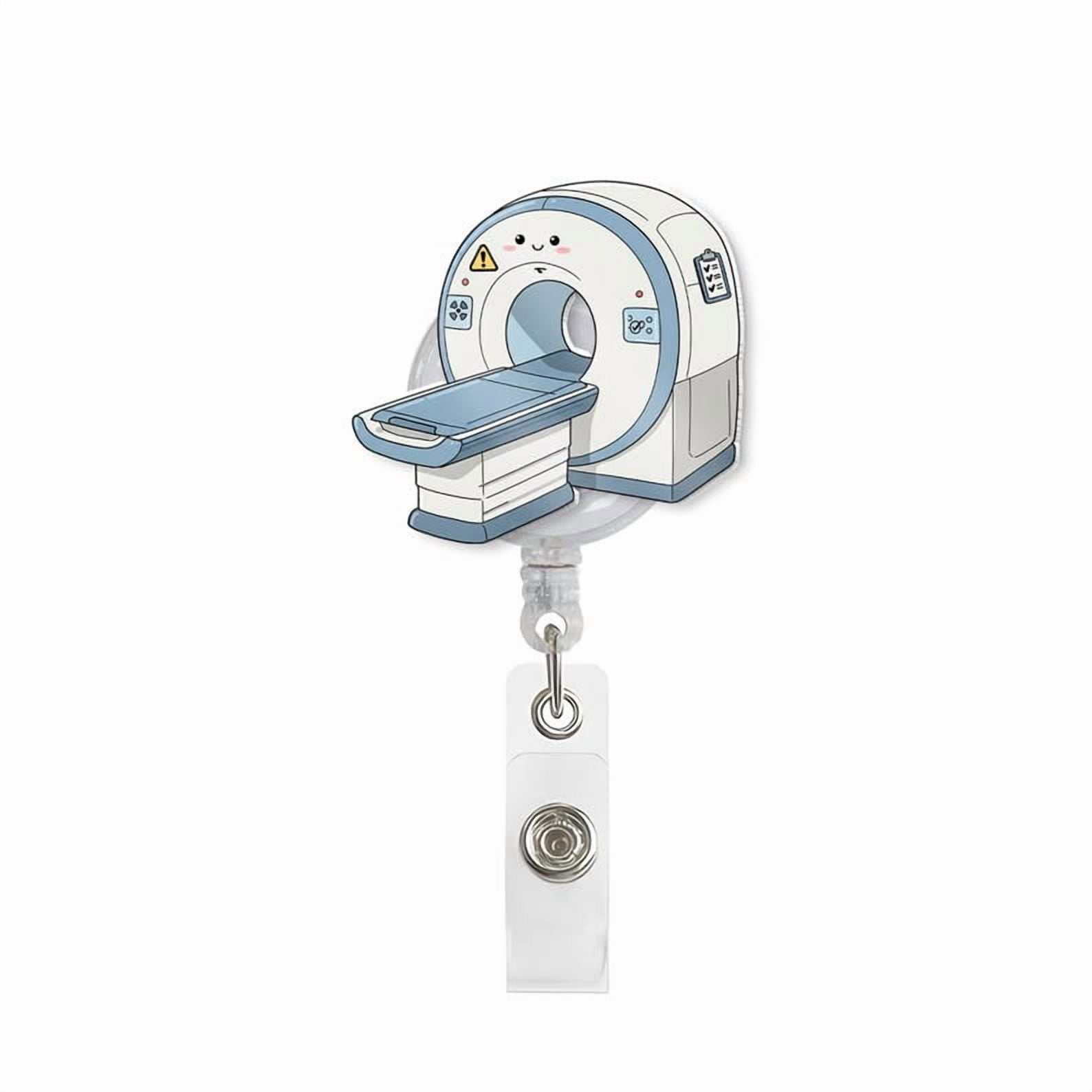ViciArt Cute MRI Machine Badge Reel, Acrylic Retractable ID Holder, Blue Gray Radiology Clip