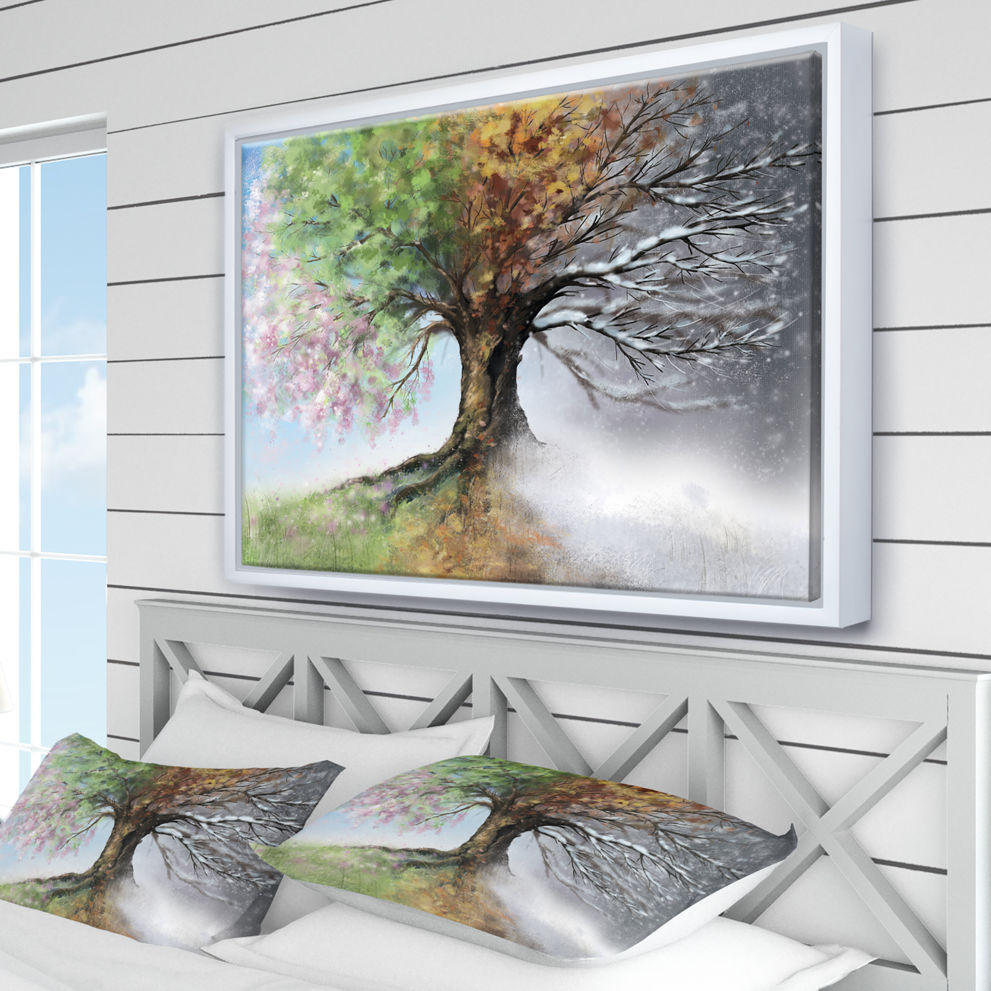 Designart ' Tree with Four Seasons ' Tree Painting Framed Canvas Art Print