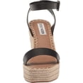 thumbnail image 2 of Steve Madden Upstage Black Leather Ankle Strap Open Toe Wedge Heeled Sandals (Black Leather, 8.5), 2 of 6