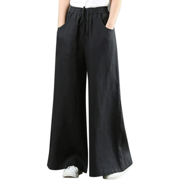 Pantalones de lino de algodón para mujer, pantalones de verano para mujer, pantalones de lino de cintura alta, pantalones de tobillo con bolsillo sólido Negro - G Negro - G Xishao ropa