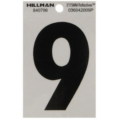 Hillman 840796 Adhesive House Address Number 9, Black and Silver Vinyl, 3-In. - Quantity 6