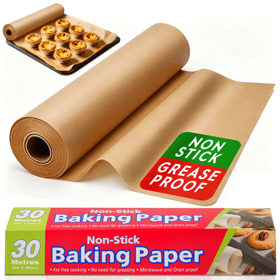 MOJINO Parchment Paper Roll 12in x 98ft, Unbleached Parchment Baking Paper Roll 97 Sq.ft, Heavy Duty Non-Stick Baking Paper, Brown