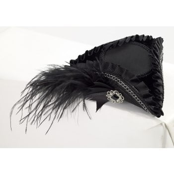 Womens Buccaneer Beauty Black Mini Pirate Tricorn Hat With Feathers