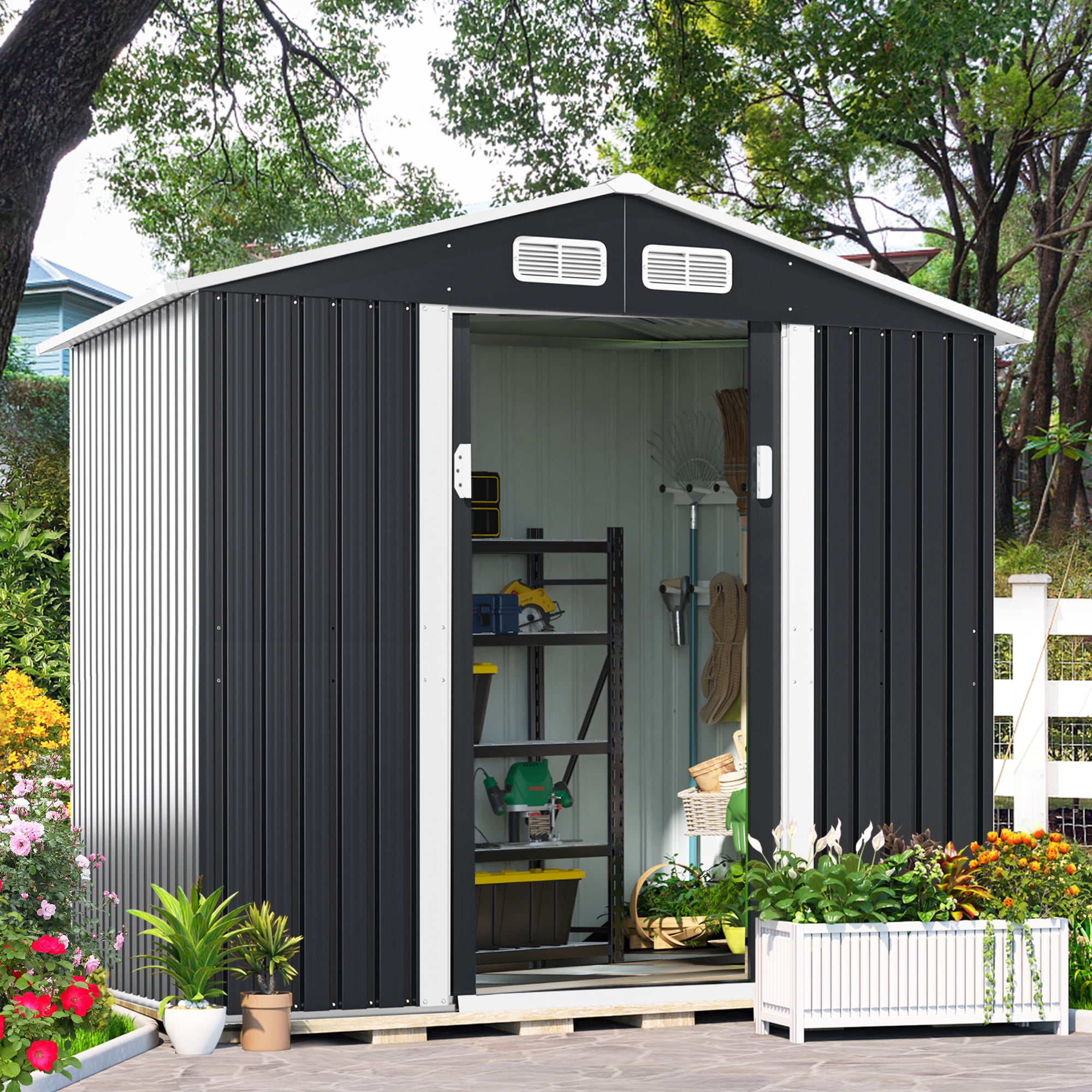 JAXSUNNY 6' x 8' Storage Shed Outdoor Garden Shed Metal Shed Suitable ...