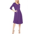 thumbnail image 2 of Women's Plus Size Round Neck 3/4 Sleeves Solid A-Line Midi Dress, 2 of 4