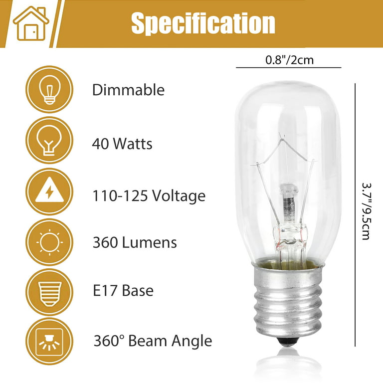 TSV 2pcs 40 Watt Appliance Light Bulb, Light Bulb for Microwave, E17 Base  Bulb Dimmable Microwave Replacement Bulb Warm Yellow 2700K, Fits for Most  Ovens 