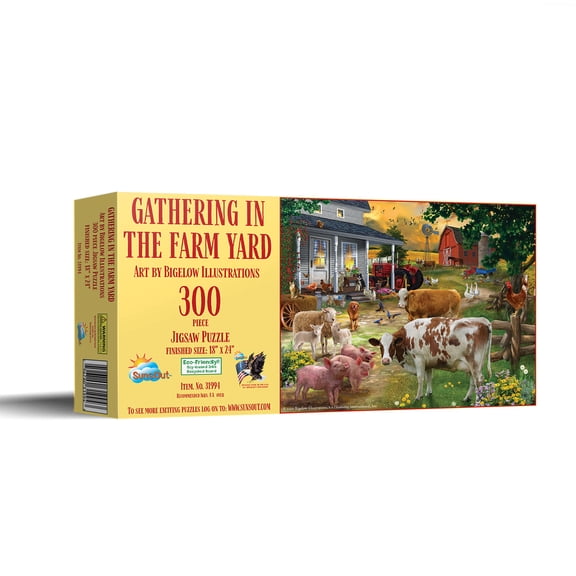 SUNSOUT INC - Gathering in the Farm Yard - 300 pc Jigsaw Puzzle by Artist: Bigelow Illustrations - Finished Size 18" x 24" - MPN# 31994
