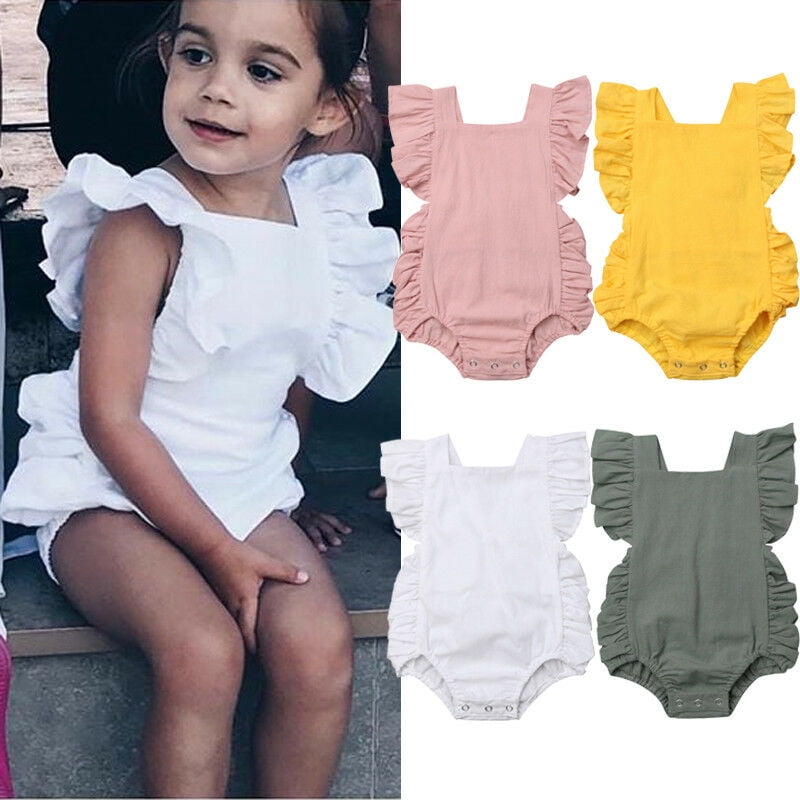 Baby s Cotton Bodysuit One-Piece Sleeveless Ruffles Solid Infan Romper Jumpsuit Outfits Set Tie for Toddler,Newborn 