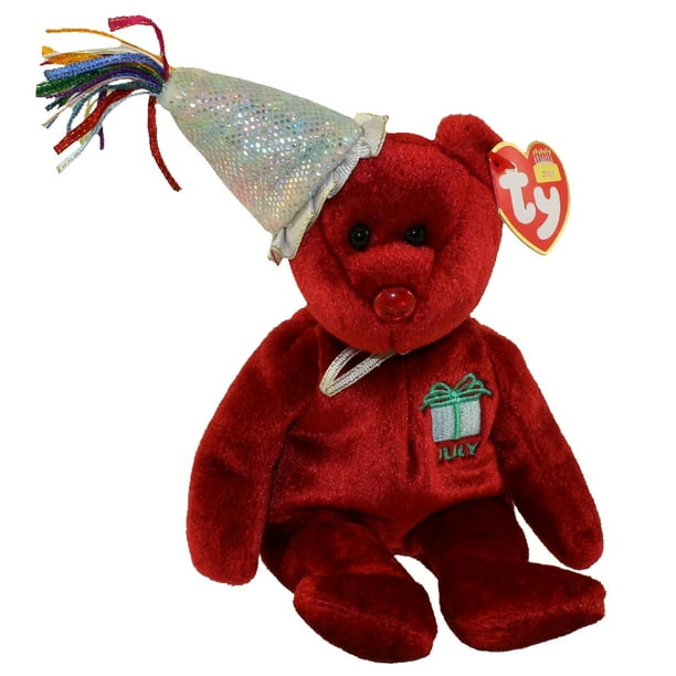 TY TY Beanie Baby JULY The Teddy Birthday Bear w Hat 9 5 Inch ty-ty-beanie-baby-july-the-teddy-birthday-bear-w-hat-9-5-inch