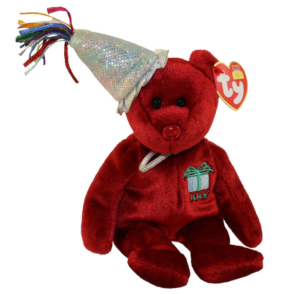 TY TY Beanie Baby JULY The Teddy Birthday Bear w Hat 9 5 Inch TY TY Beanie Baby JULY The Teddy Birthday Bear w Hat 9 5 Inch