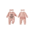 thumbnail image 6 of RUINIXCW Preemie/Newborn/Baby Girl Outfits Letter Embroidery Crew Neck Long Sleeve Romper and Bow Headband 2 Pcs Set for Fall, 6 of 9