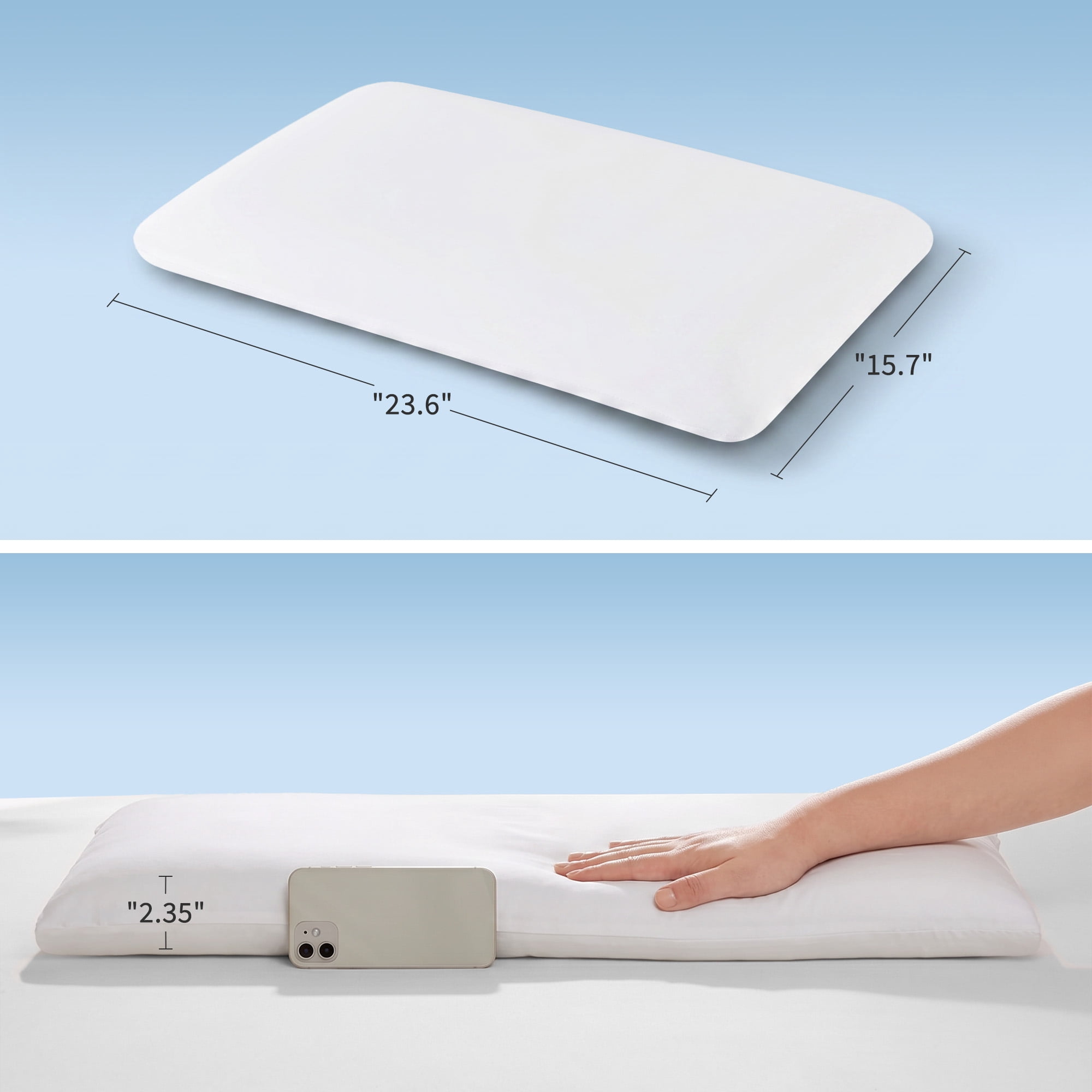 Sonive Ultra Thin Cooling Memory Foam Flat Pillow, Summer Pillow for Side/Back/Stomach Sleepers, Washable Cover 23.6"×15.8"×2.35"