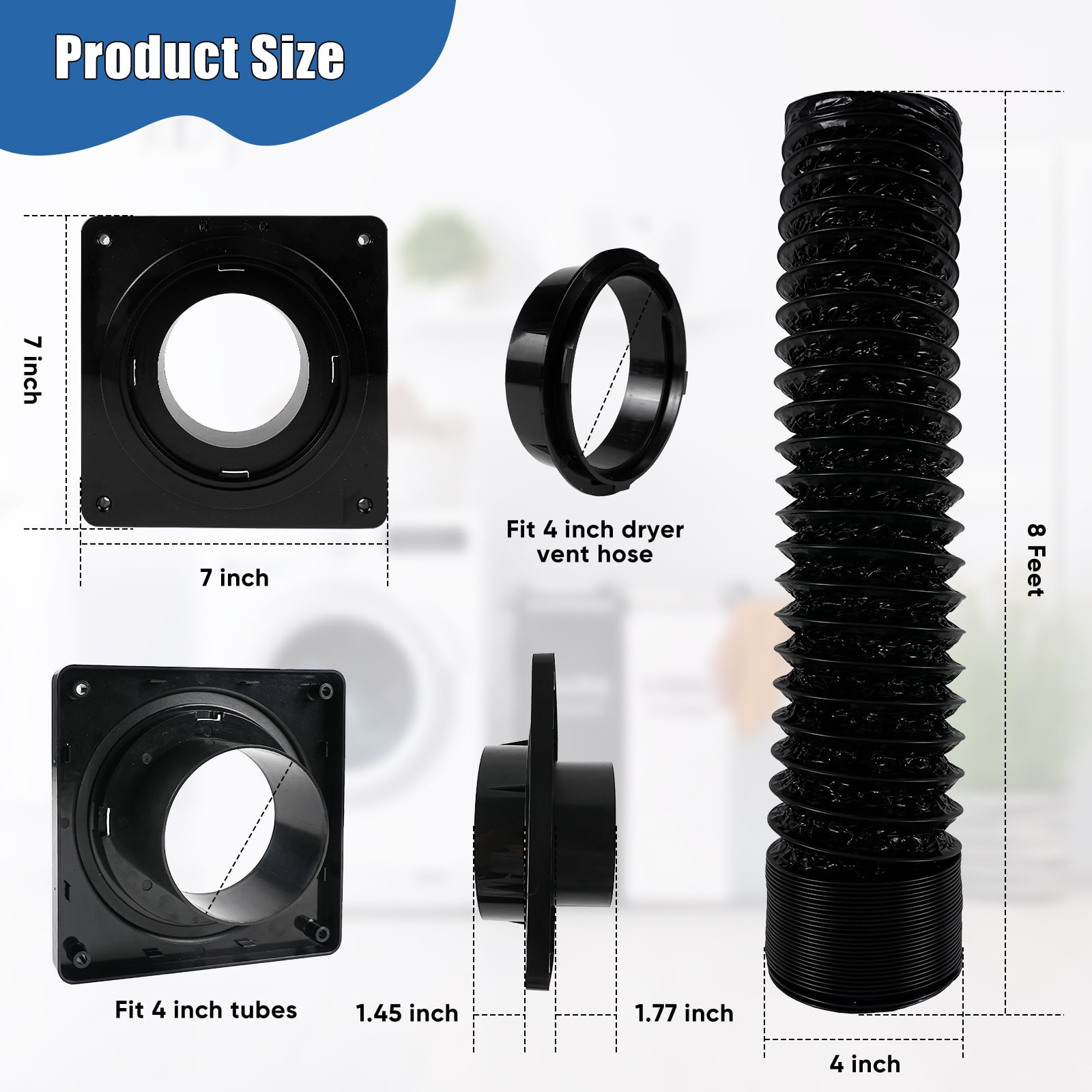 Black Dryer Vent Hose Connector Kit, Dryer Vent Wall Plate with Black Hose