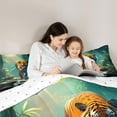 thumbnail image 5 of Homewish Wildlife Tiger Pattern Full Size Comforter Sets,Tropical Botanical Flower Bedding Comforter Set,Green Orange Bedding Sets For Kids,Ultra Soft Home Decor Reversible,3pcs, 5 of 8