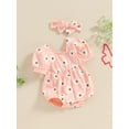 thumbnail image 6 of Aojekbee Baby Girls Summer Rompers Infant Short Puff Sleeve O Neck Floral Romper with Headband, 6 of 10