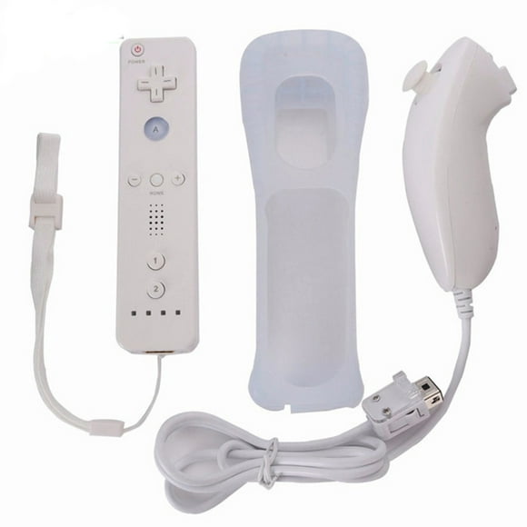 Wireless Remote Controller + Nunchuck with Silicone Case Accessories for Nintendo Wii Game Console Color:White