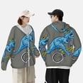 thumbnail image 4 of Vsdgher Fun Riding Dinosaur Print Adult Hoodie Shirts Rash Guard for Men Women,Long Sleeve Sun Protection Fishing Shirts for Athletic Running Swim-Large, 4 of 7