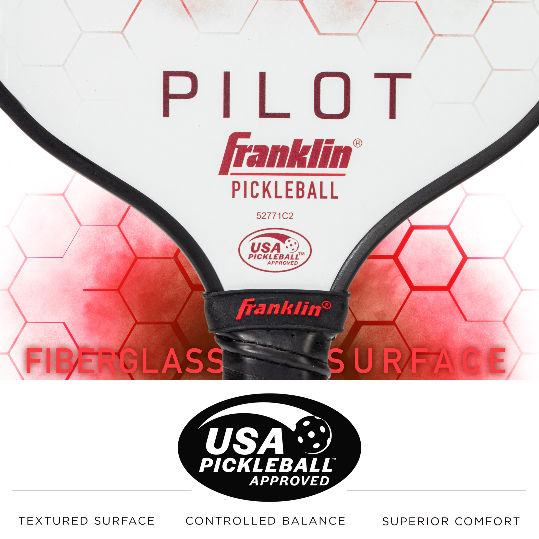 Franklin Sports Pickleball Paddle - Pilot Polypropylene Core Pickleball Racket - Official USA Pickleball (USAPA) Approved Pickleball Paddle - Lightweight Pro Racket - Red - 10mm Thick Core