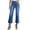 Blue, variant on Womens Cropped Flare Jeans Dual Square Patch Front Pockets Button Zipper Fly High Waist Washed Denim Casual Ankle Length Bottoms