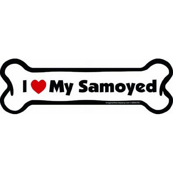 Imagine This Bone Car Magnet, I Love My Samoyed, 2-Inch by 7-Inch, White, Black, red (B0187)