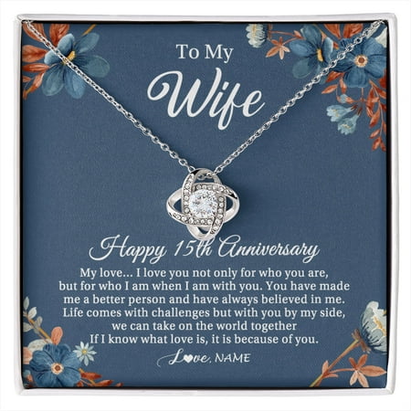 15th Wedding Anniversary Wife Necklace, White Love Knot Necklace