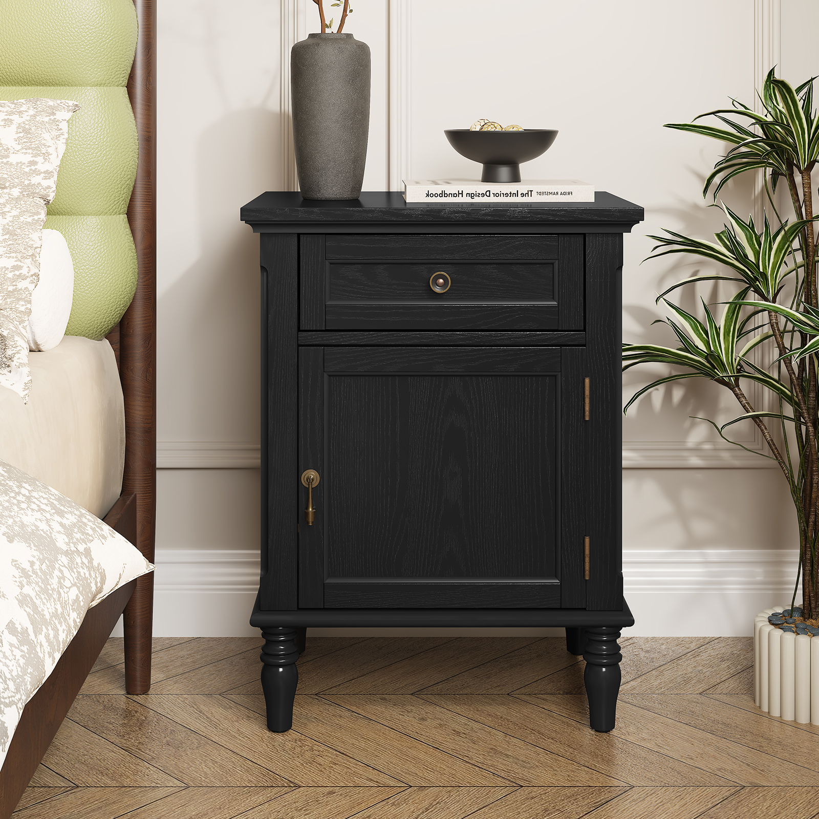 HLR 25"H Nightstands Set of 2, Modern Retro Bedside Table with Drawer, End Table for Bedroom, Black