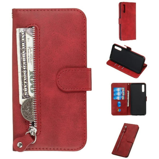 Estuche de Cuero PU con Cierre para Samsung Galaxy A50/A50S/A30S , Funda Protectora con Billetera y Correa