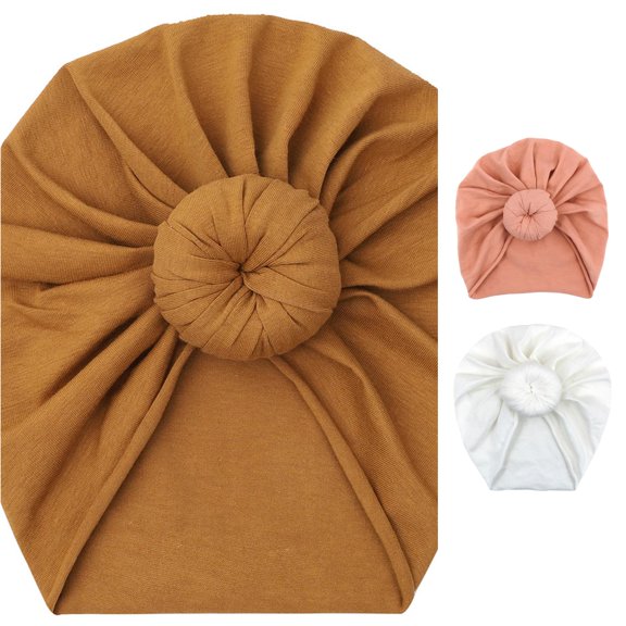 Oiyii Girls Soft Beanies Knotted Top Baby Beanies, Coffee