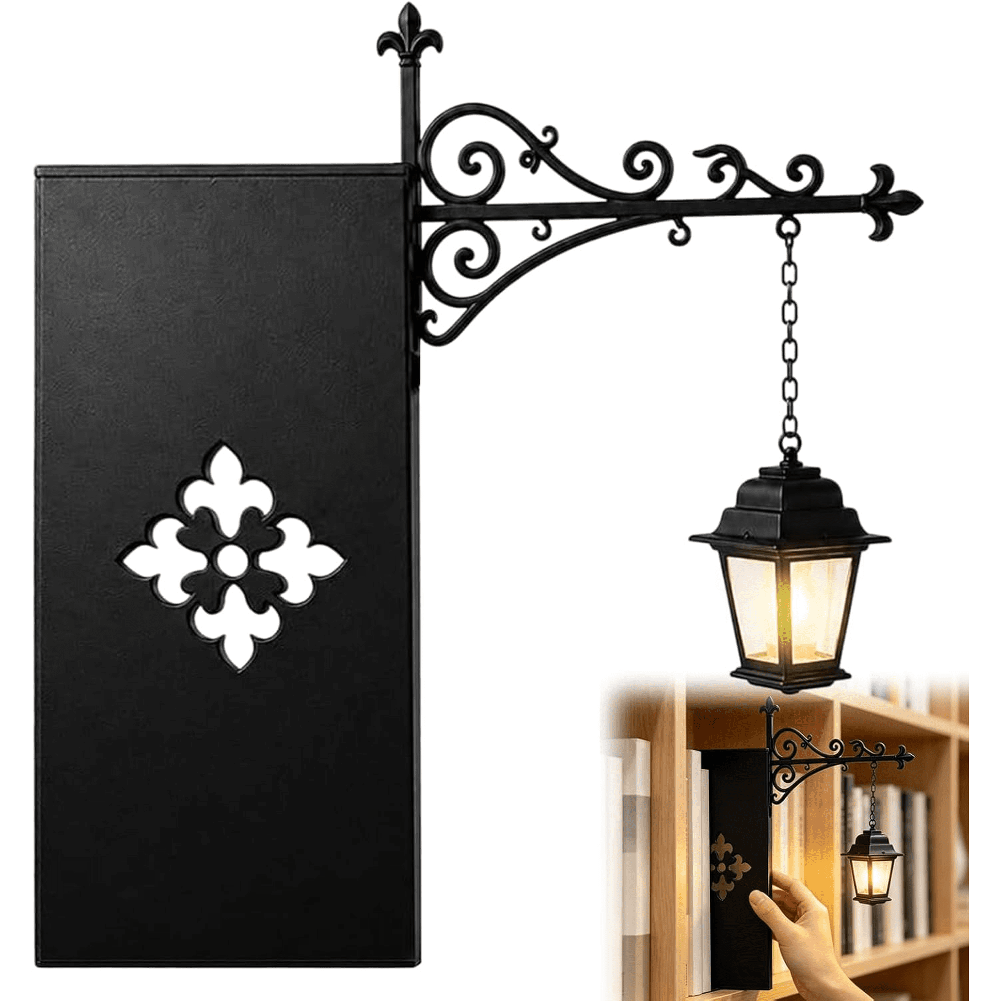 Library Lantern LED Bookshelf Lamp Wooden Book Nook Night Light Vintage Reading Nook Table Lamp for Dorm Room Bookcase Desk & Home Decor