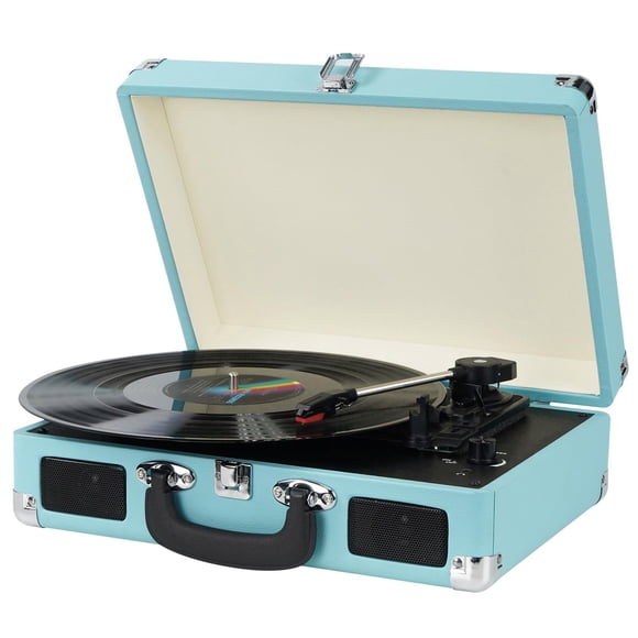 Vinyl Record Player, 3 Speeds Suitcase Portable Record Player with Built-in Speakers, Vintage Belt Driven Turntable with RCA Output/Headphone/Aux in