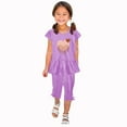 thumbnail image 2 of Nrmvnmi Girls' Casual Summer Set Loveheart Print Short Sleeve Shirt Swing Hem Tunic Top + Elastic Waistband Capri Pants 2PCS Set Summer Suit, 2 of 5