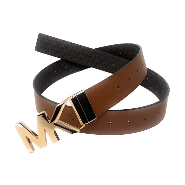 MICHAEL Michael Kors Brown Leather Wide Belt XL Silver Tone Double Prong Buckle Michael Kors Wide Brown Woven Leather Belt Silver Buckle  main image 3