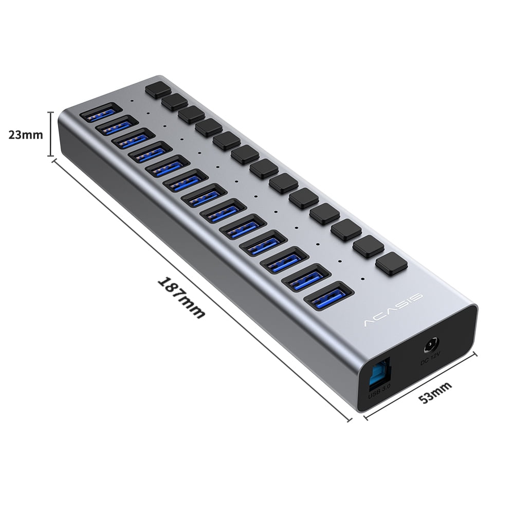 ACASIS 90W 13-Port USB 3.0 Hub with Individual Switches, Aluminum Design