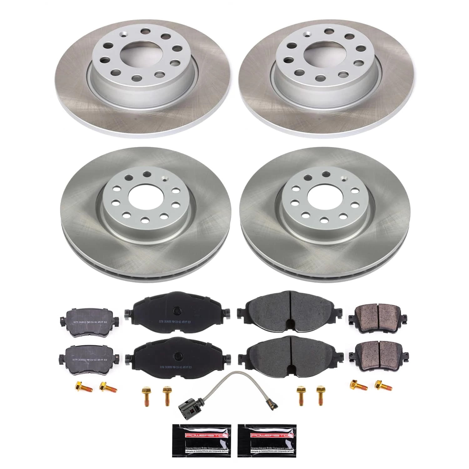 PowerStop Front and Rear Semi-Coated Rotor and Low-Dust Ceramic Brake Pad Kit SC8364