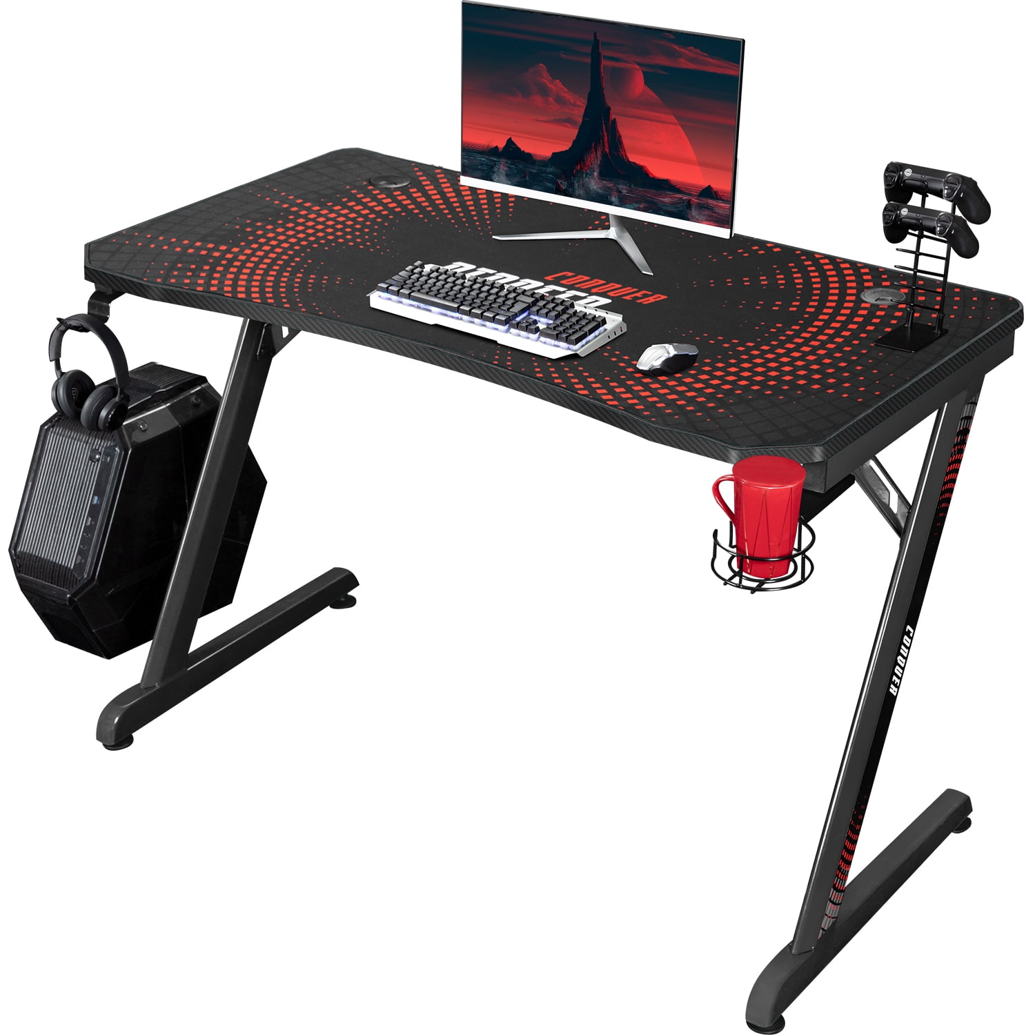 Walnew Z Shape 43 inches Spacious Carbon Fiber Desktop Gaming Desk PC