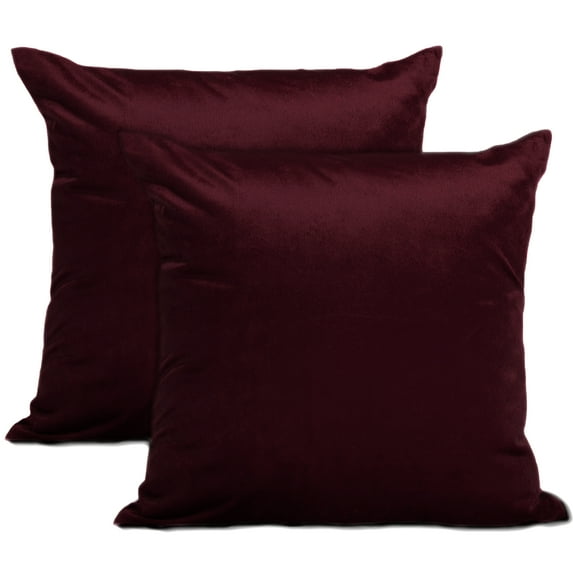 Encasa Homes Velvet Throw Pillow Cushion Cover 2 pcs Set - Maroon - 20 x 20 inch / 50 x 50 cm Solid Plain Dyed Soft & Smooth, Made in India, Square Accent Decorative Pillowcase for Couch, Chair,Bed