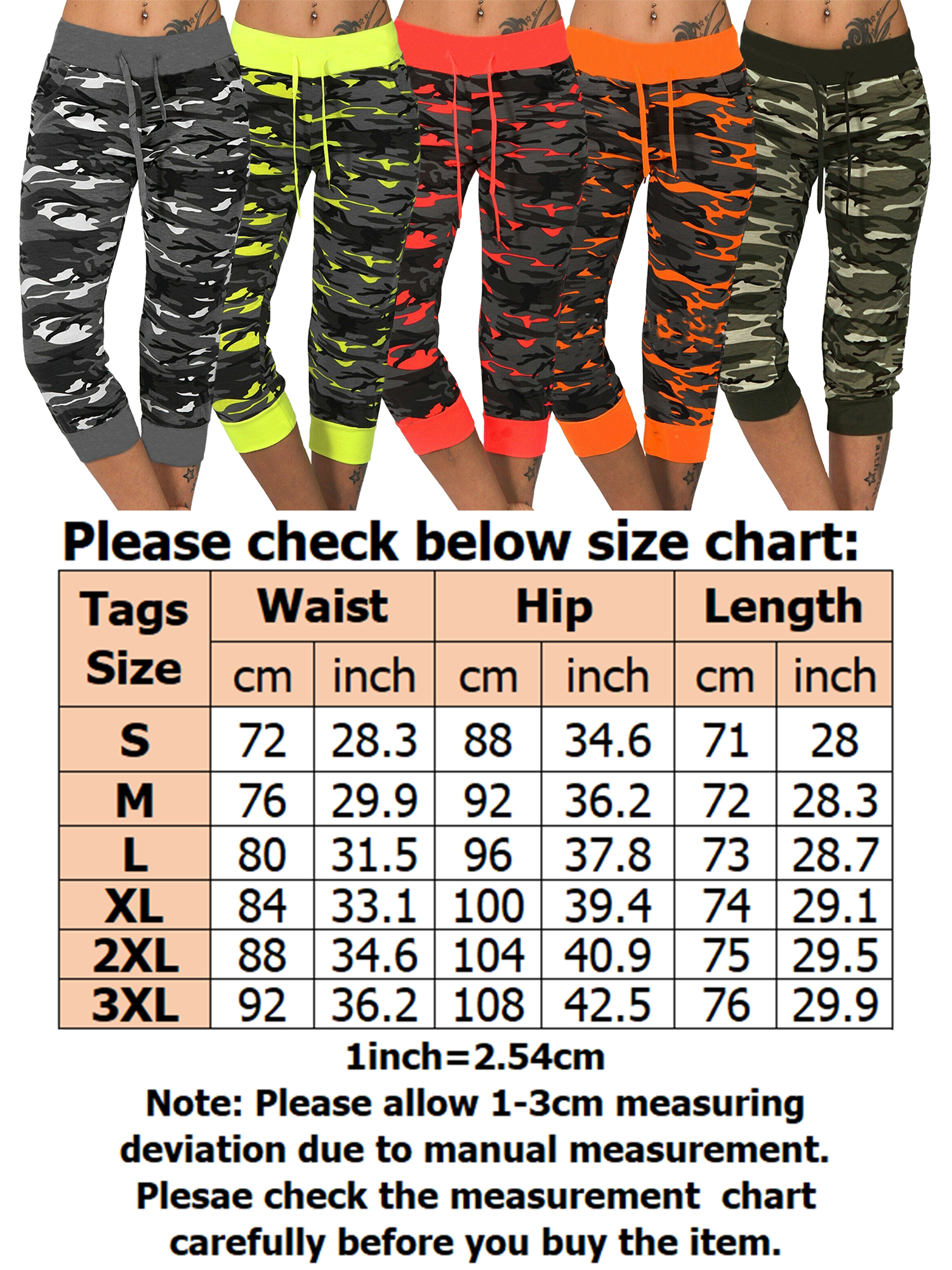 Women Oversized Camo Running Fitness Leggings Pants Skinny Crop Leg Pants Tummy Control Pockets Jegging Capris for Ladies Active Workout Trousers - image 2 of 2