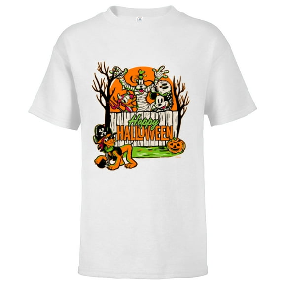 Disney 100 Mickey Donald Goofy & Pluto Happy Halloween D100 - Short Sleeve T-Shirt for Kids - Customized-White