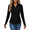 thumbnail image 5 of ClodeEU Women's UPF 50+ Sun Protection Long Sleeve Half Zip Top with Notch Collar ,Lightweight Athletic Hiking Shirt Black,Womens Plus S, 5 of 5