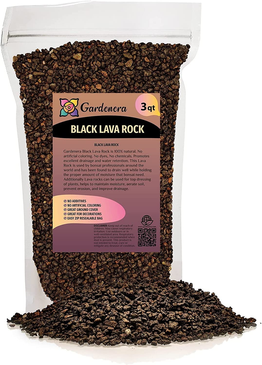 GARDENERA Black Lava Rock for Plants, Premium Sifted Bonsai and Cactus