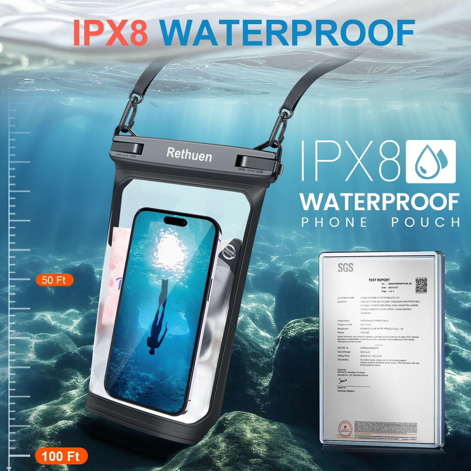 Large Waterproof Phone Pouch, 2Pack Floating Waterproof Bag for iPhone 17 16 15 Pro Max Galaxy S26 S25 S24 Ultra All Phones, Cell Phone Dry Bag for Beach Swimming Rafting Boating (Black + Black)