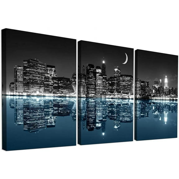 Wall Decor For Living Room Canvas Wall Art For Bedroom Black And White City Luminous Paintings Modern 3 Piece Framed Room Canvas Art Prints Ready To Hang Office Pictures For Home Decoration Artwork