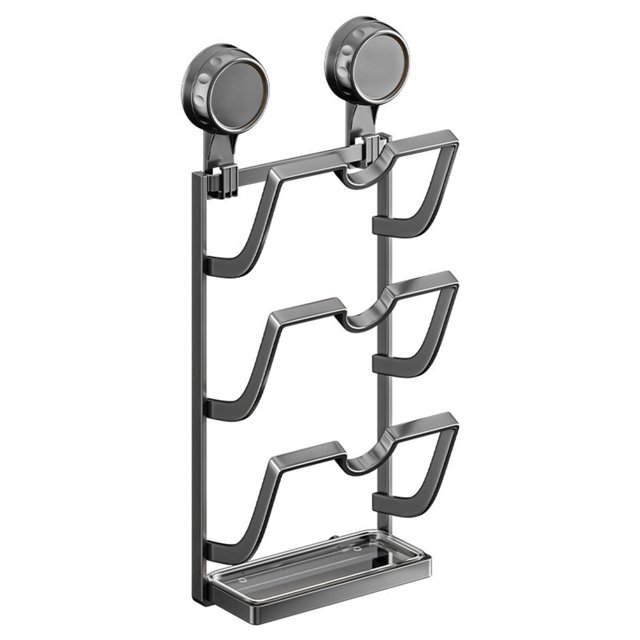 Organizador de tapas de ollas con ventosa para utensilios de cocina. Gris