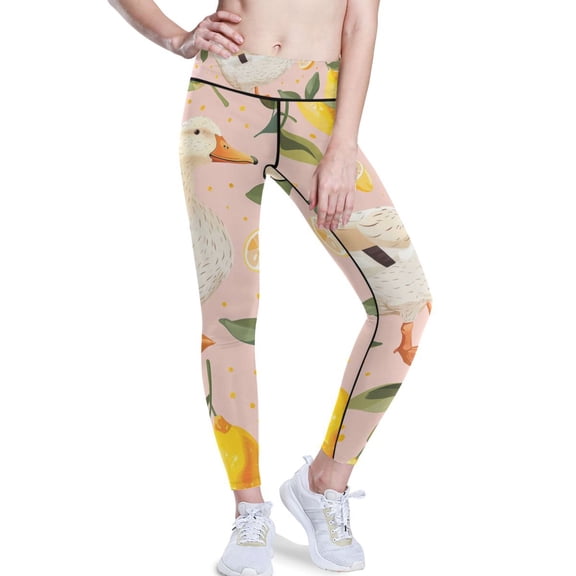 Ckdifva Lemon Duck Leaves Yoga Pants with Pockets for Women Workout Athletic Yoga Leggings