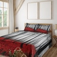 thumbnail image 2 of Ambesonne Forest Fitted & Top Sheet Set with Shams, Foggy Woodland, Pale Grey Black and Red, 2 of 5