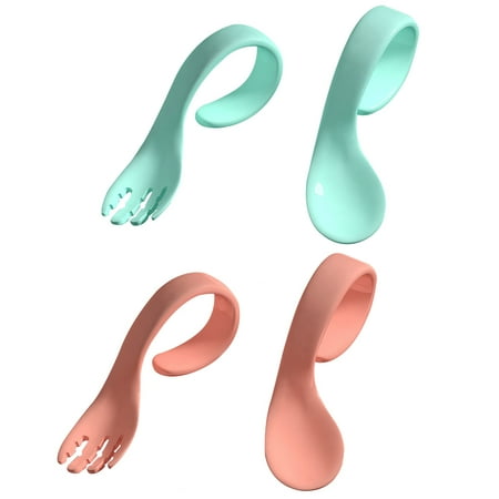 

FRCOLOR 4pcs Safe Baby Spoon Fork Anti-Skid Handle Learning Tableware Training Spoon
